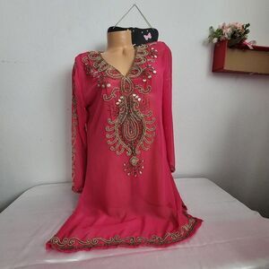 1490  DORGA Pink Beaded Blouse One Size NWT